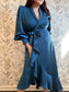 The Charlize Teal Satin Wrap Midi - Best & Co. Boutique