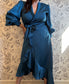 The Charlize Teal Satin Wrap Midi - Best & Co. Boutique