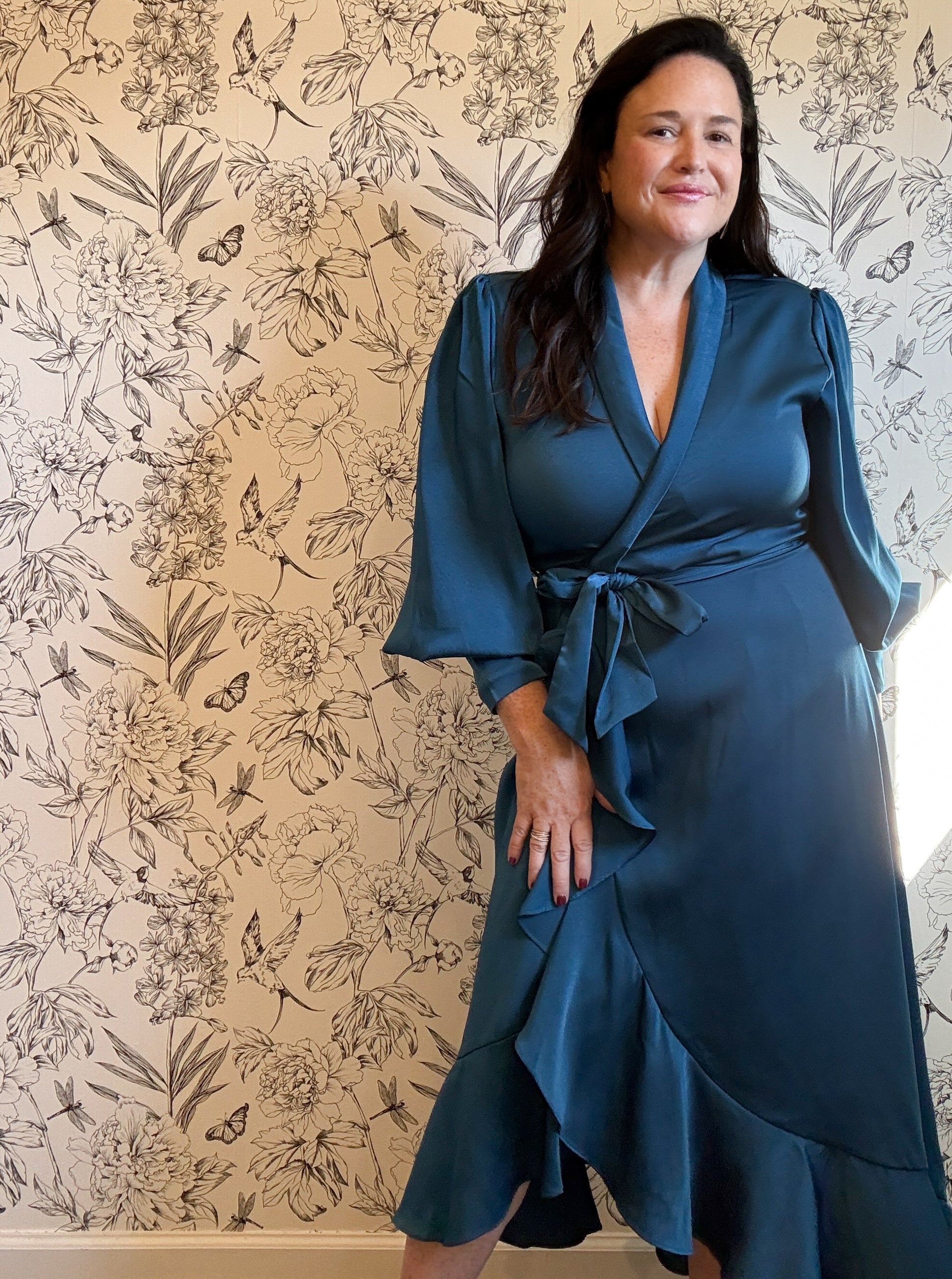 The Charlize Teal Satin Wrap Midi - Best & Co. Boutique
