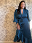 The Charlize Teal Satin Wrap Midi - Best & Co. Boutique