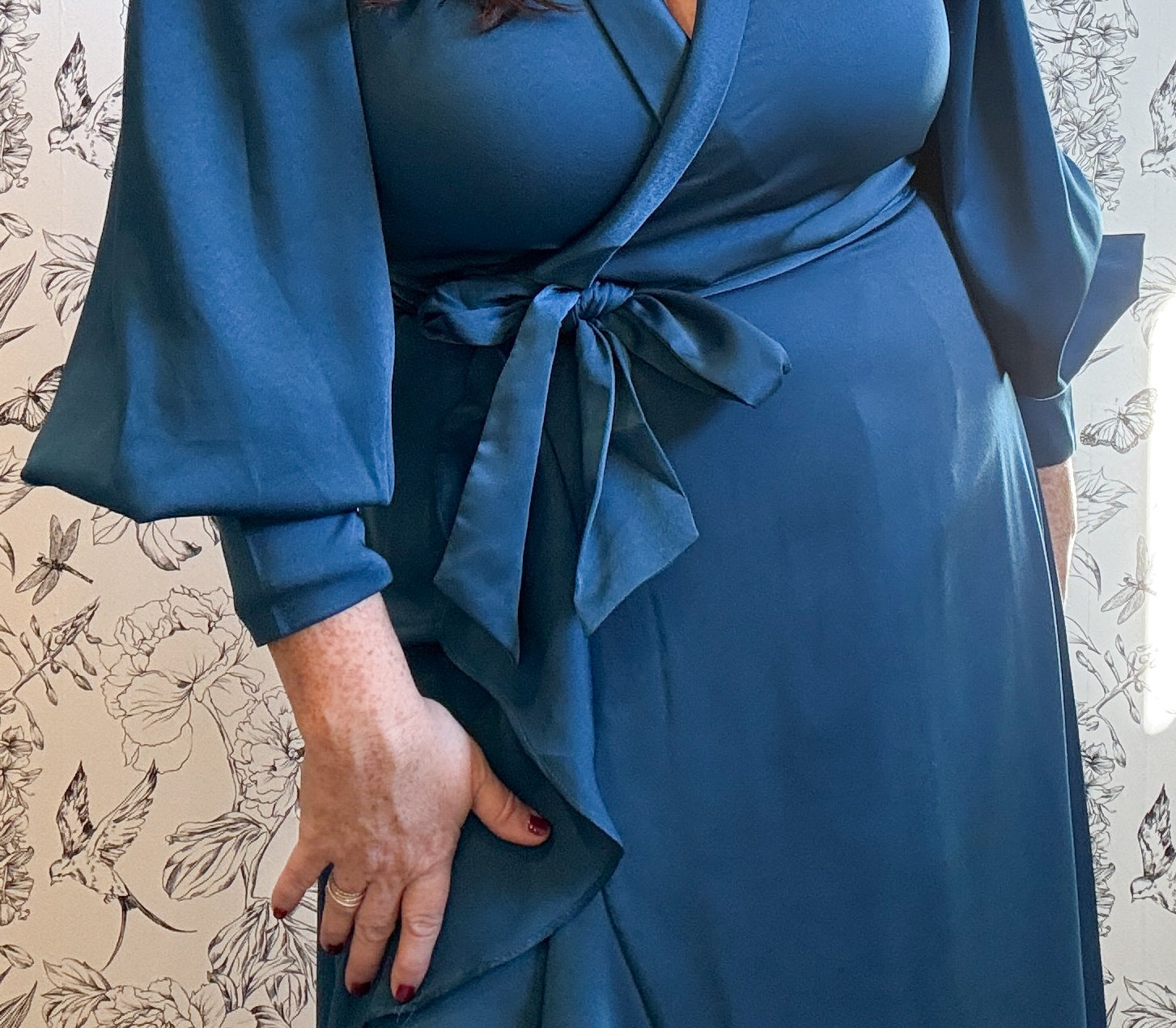 The Charlize Teal Satin Wrap Midi - Best & Co. Boutique