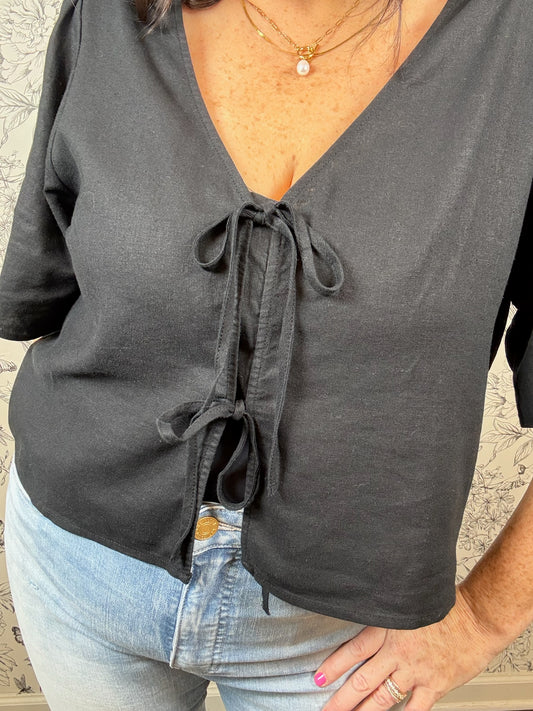 La Belle Linen Top | Black