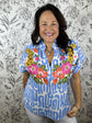blue abstract embroidered cheetah blouse THML