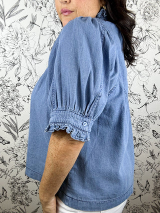 Eloise Ruffle Trim Chambray Blouse