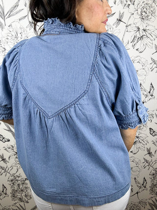 Eloise Ruffle Trim Chambray Blouse
