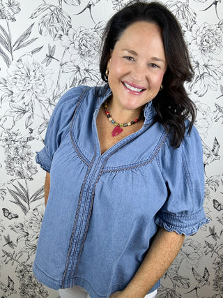 denim blouse with contrasting trim &Merci