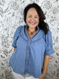 Eloise Ruffle Trim Chambray Blouse