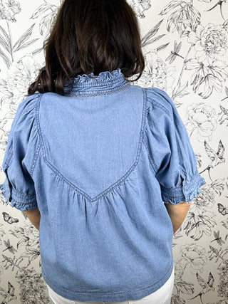 Eloise Ruffle Trim Chambray Blouse