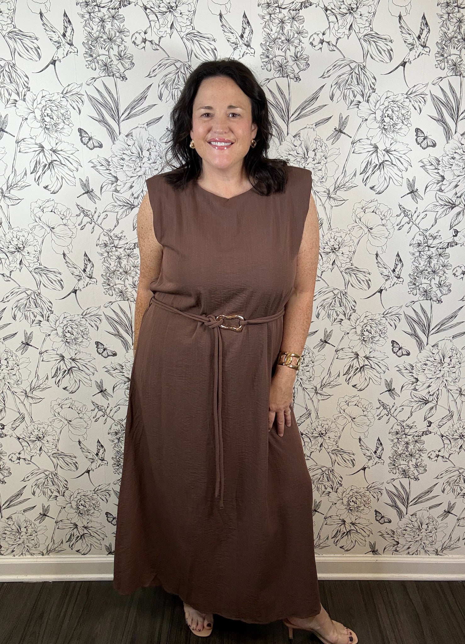 brown belted mini dress ENTRO