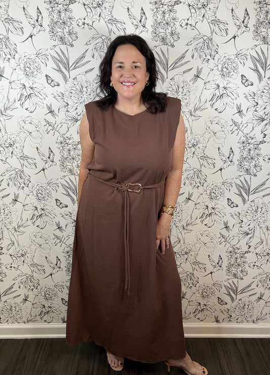 brown belted mini dress ENTRO