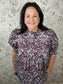 maroon blue floral pintuck blouse ENTRO