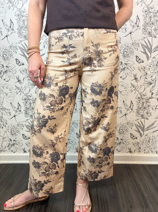 cream brown floral trouser ENTRO