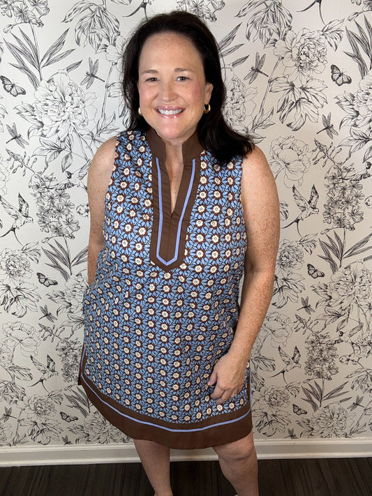 blue brown medallion caftan mini ENTRO
