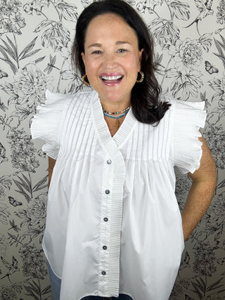 white pleated ruffle top ENTRO