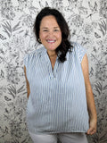 blue and white stripe blouse HAPTICS
