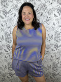 purple and gold stripe shorts set ANNIEWEAR