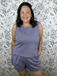 purple and gold stripe shorts set ANNIEWEAR