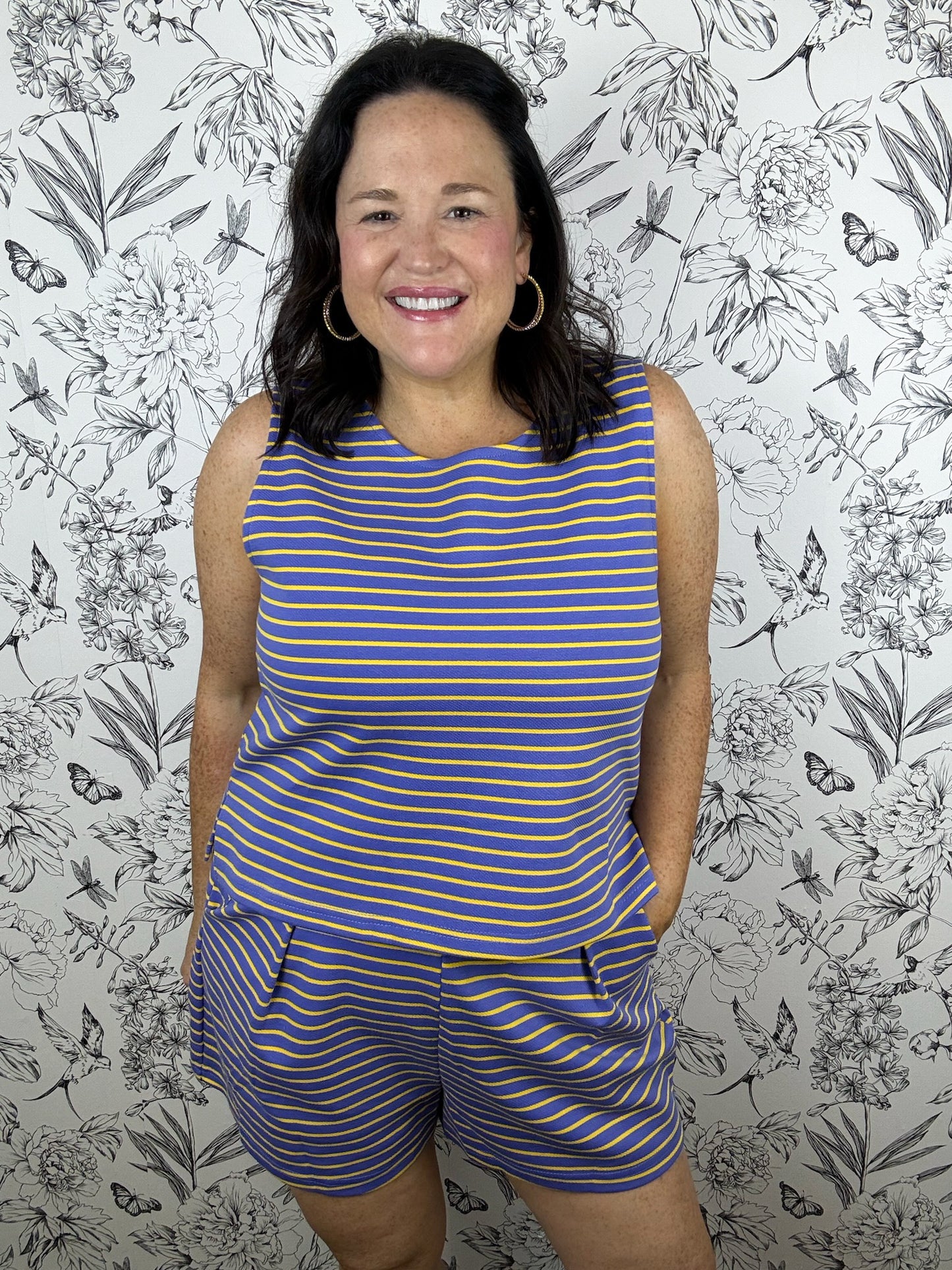 purple and gold stripe shorts set ANNIEWEAR