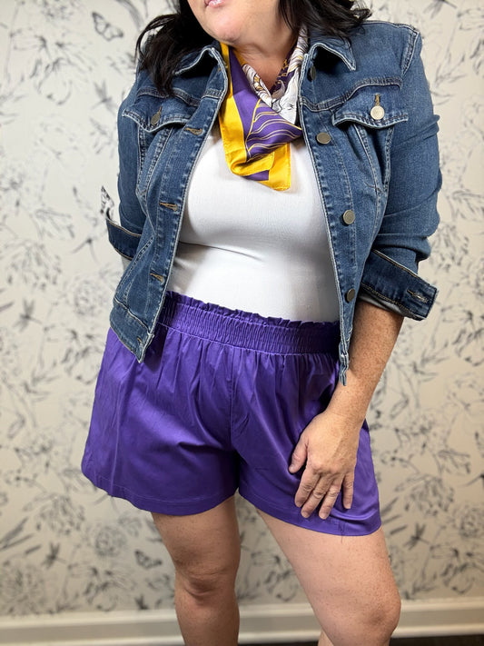 Purple Cotton Pull on shorts ADRIENNE