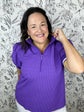 purple half zip with stripe cuffs and neckline ANNIEWEAR