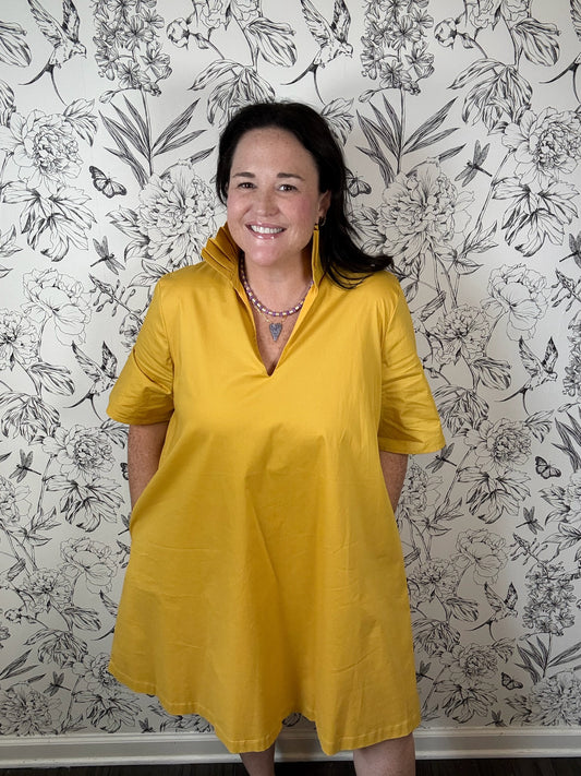gold A-line Cotton Mini Dress