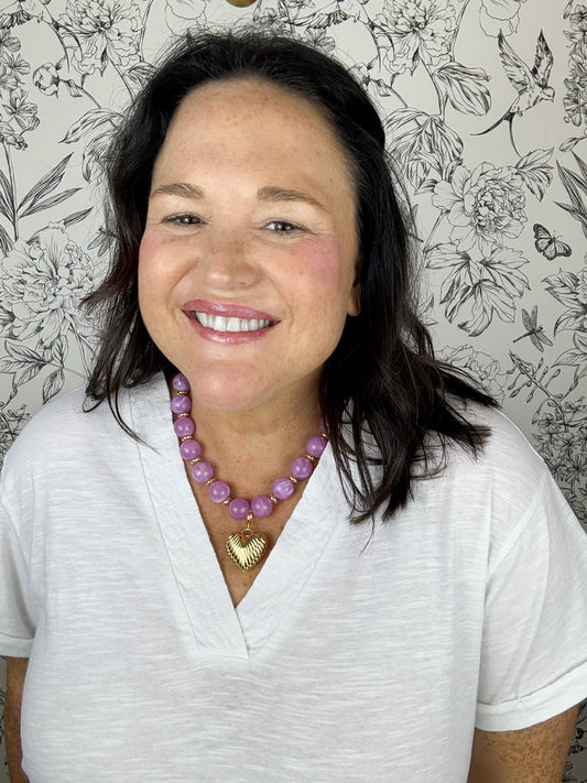 Purple Beaded Necklace | Heart