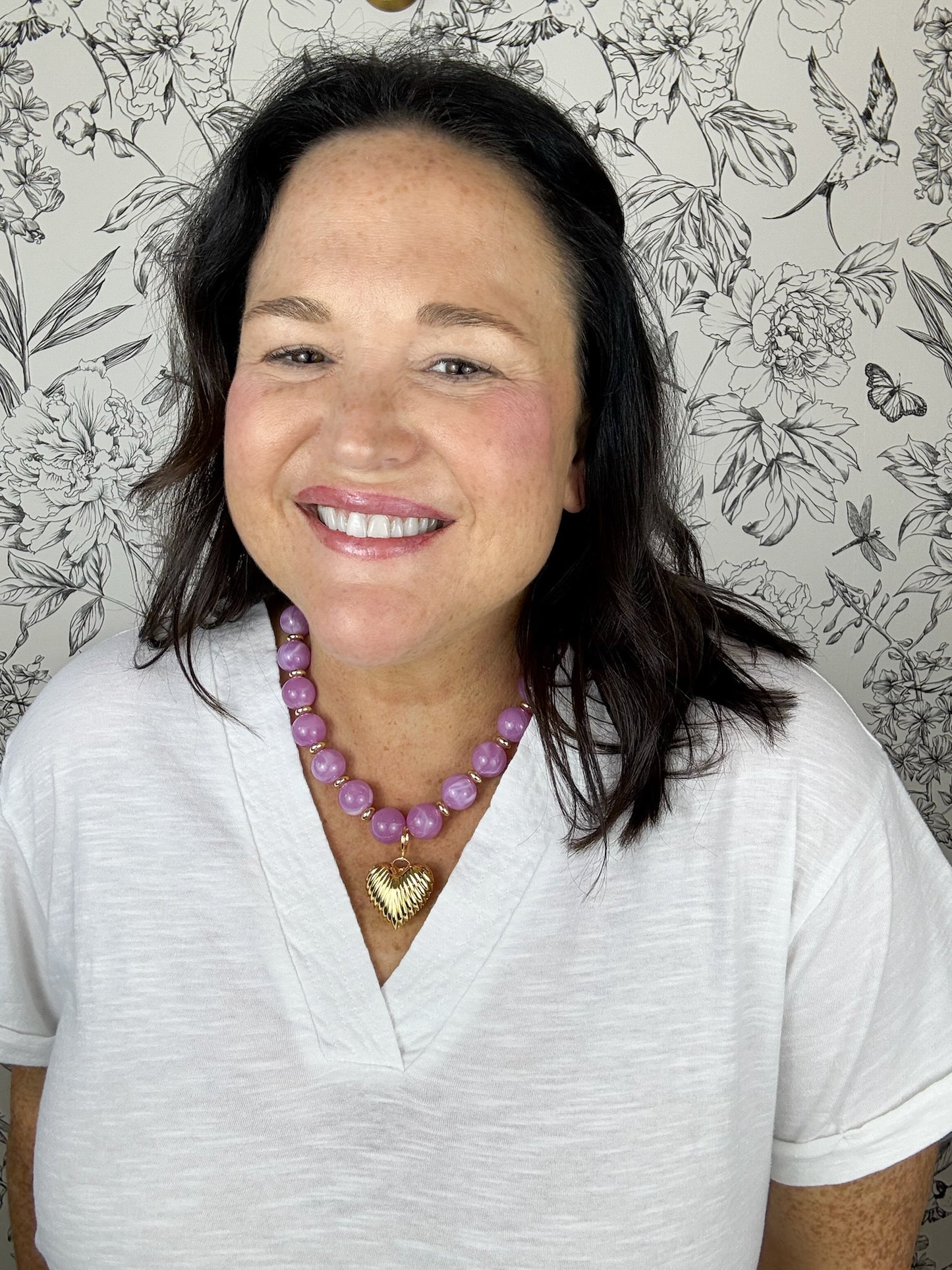 Purple Beaded Necklace | Heart
