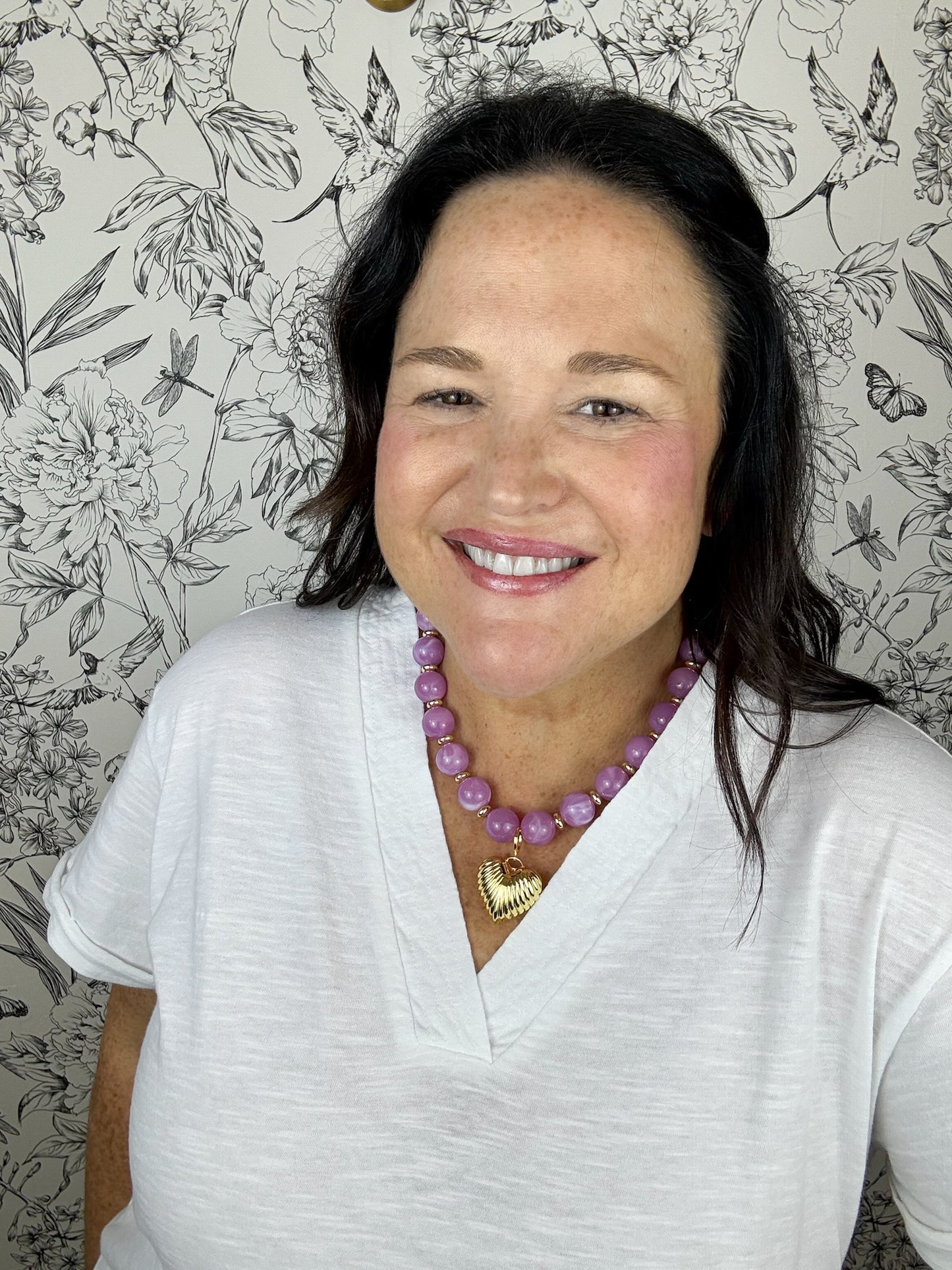 Purple Beaded Necklace | Heart