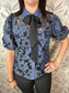 denim and black lace blouse with bow tie FLYING TOMATO