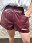 burgundy vegan leather pull on short ELAN