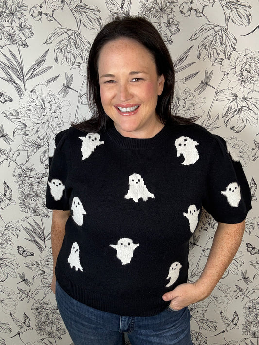 black and white ghost knit sweater SHE & SKY