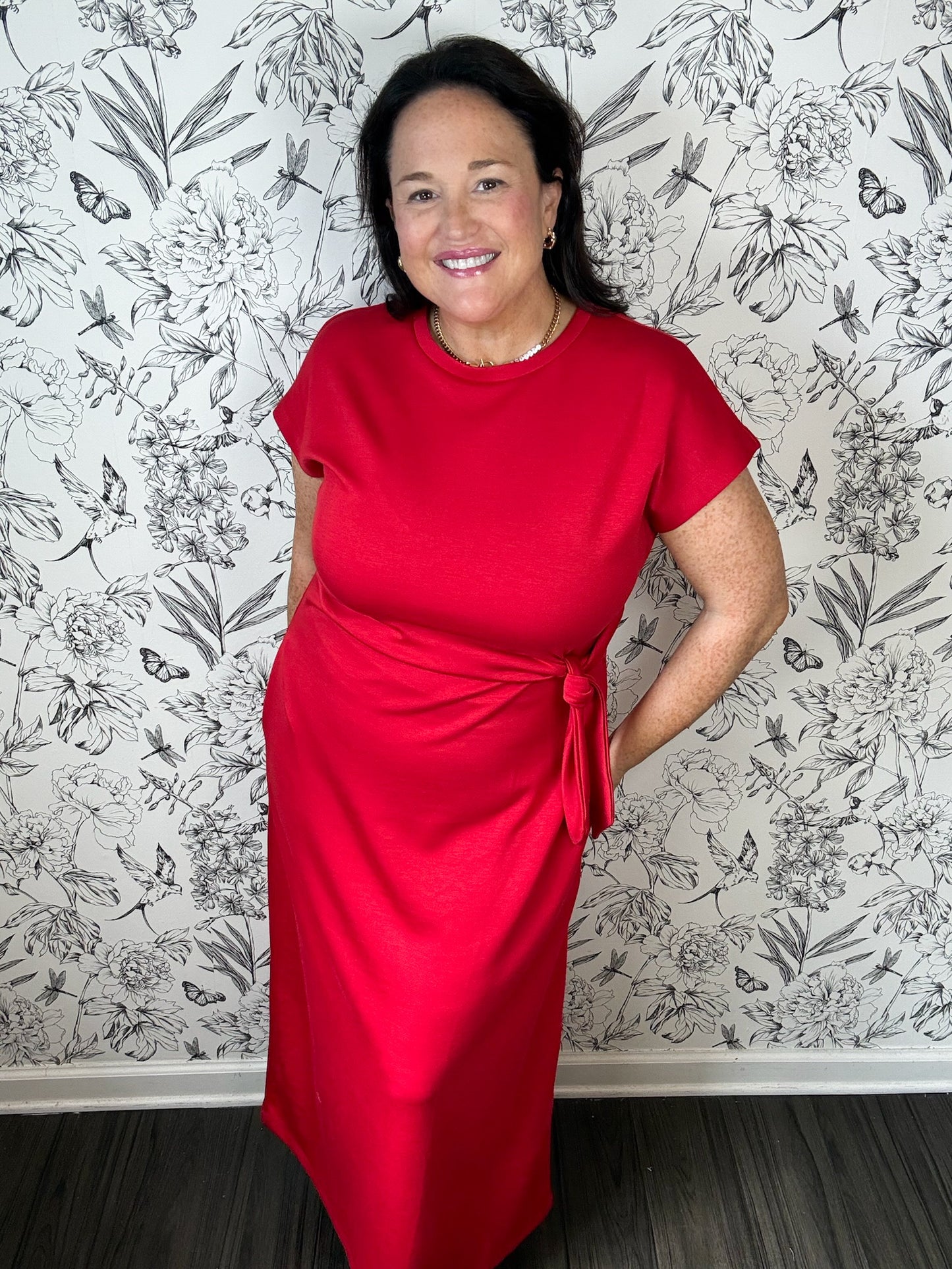 Twist of Red Midi Dress