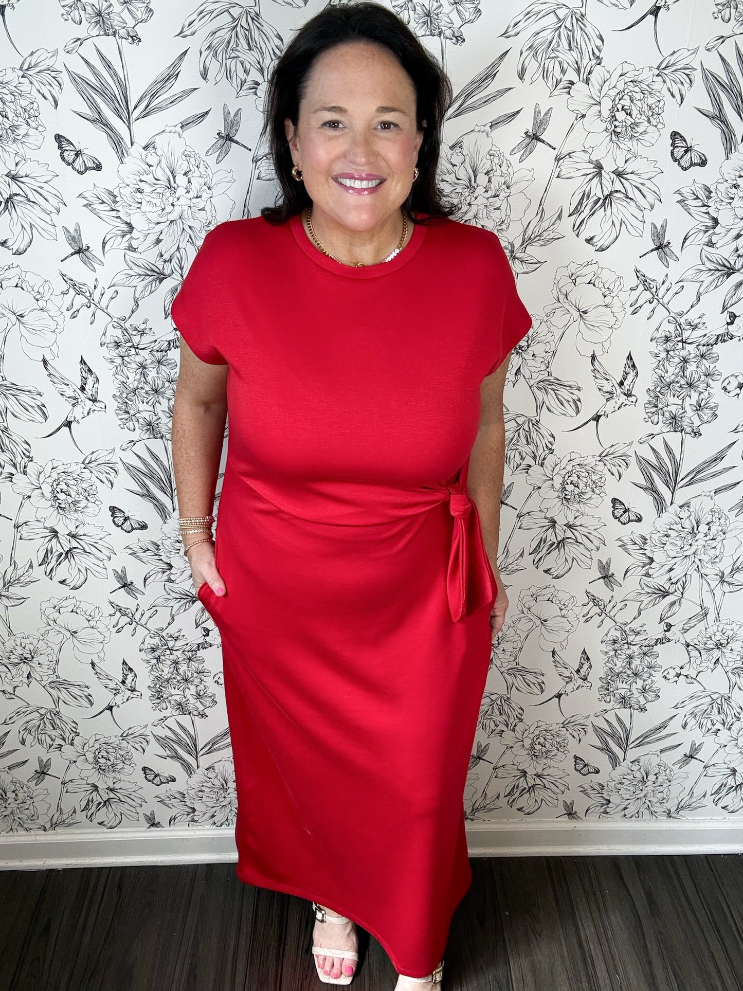 Twist of Red Midi Dress