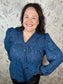 marine blue and copper yoked blouse VOY
