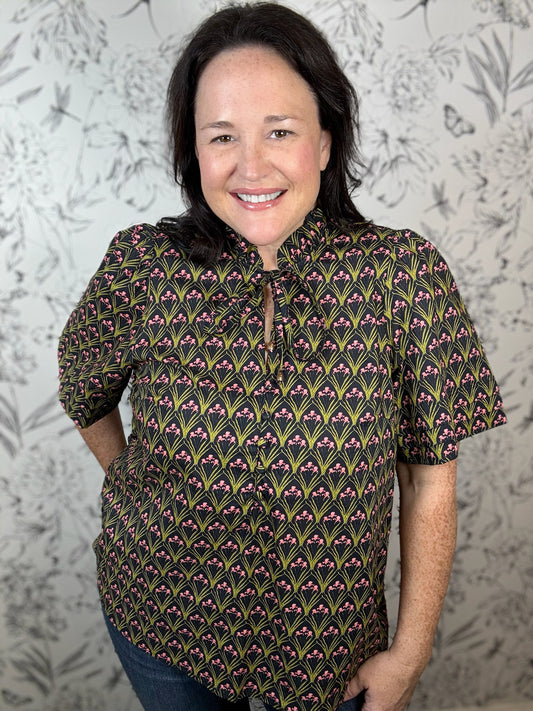 black block print blouse ENTRO