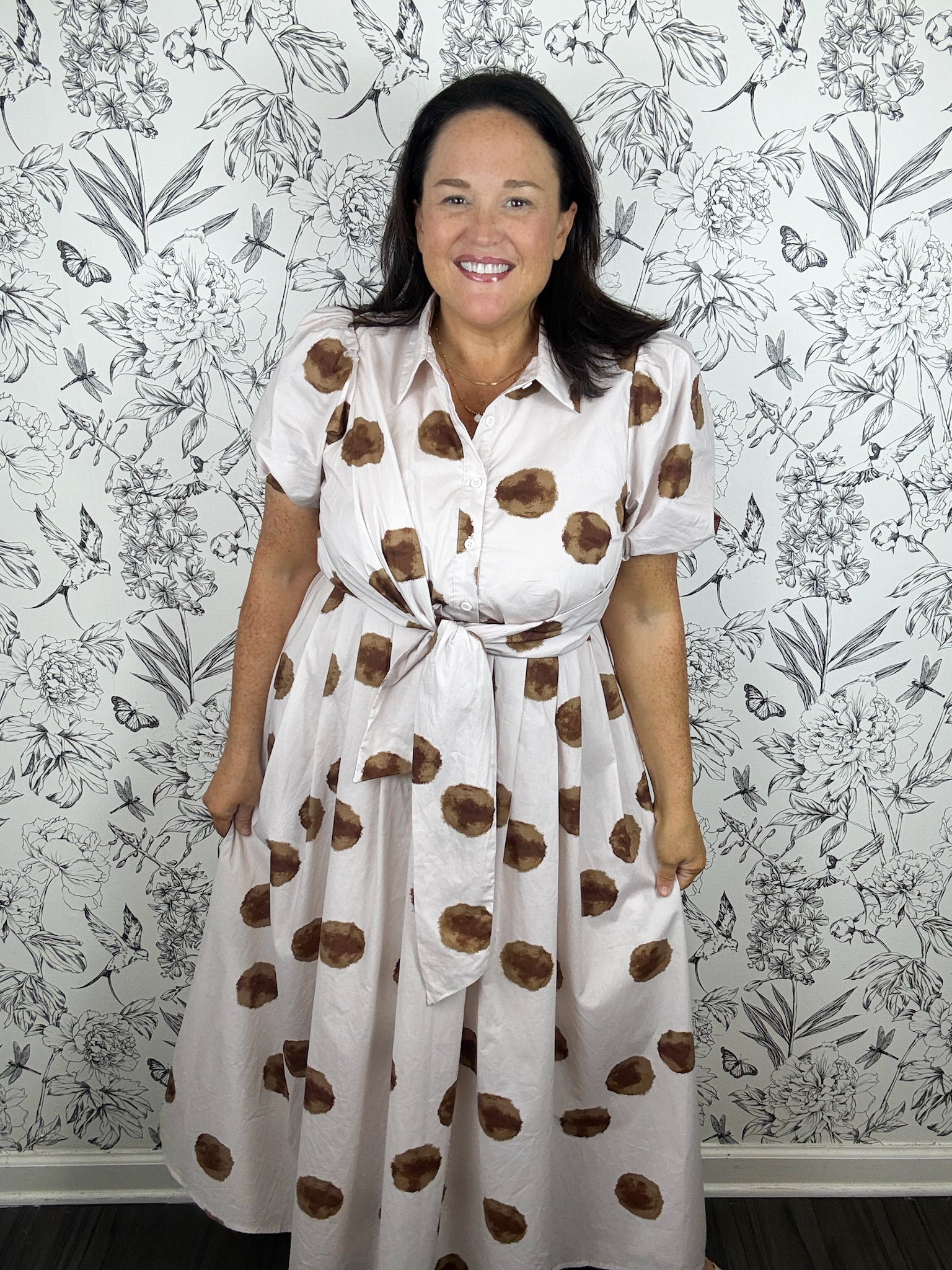 Eliza Polka Dot Wrap Midi Dress Large