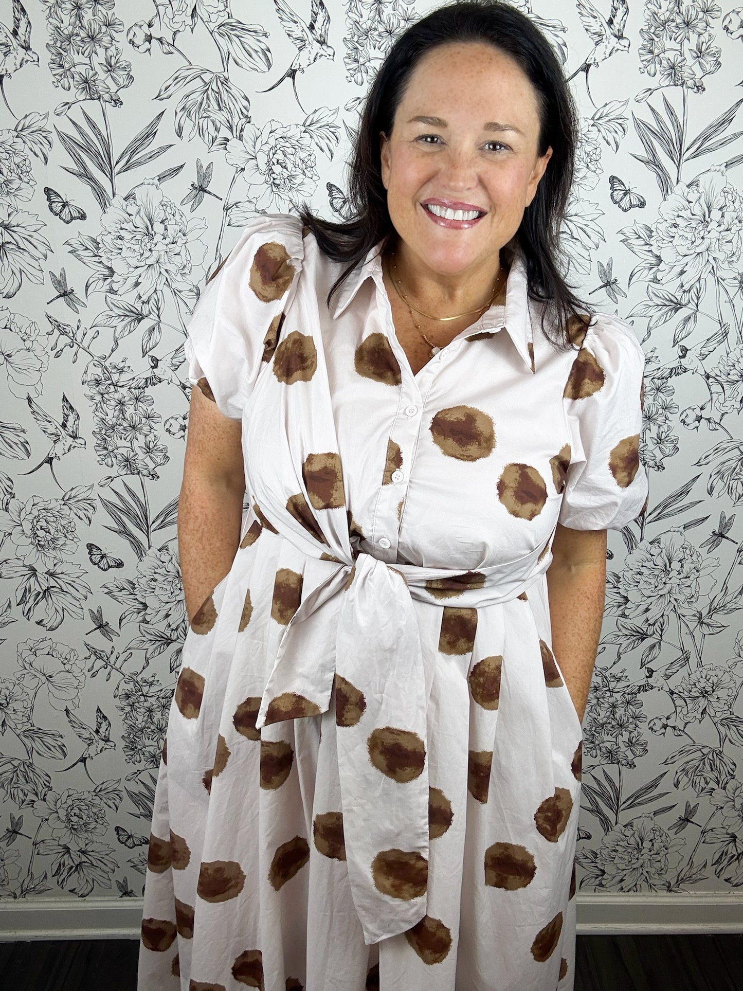 Eliza Polka Dot Wrap Midi Dress