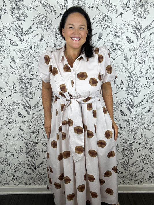 Eliza Polka Dot Wrap Midi Dress