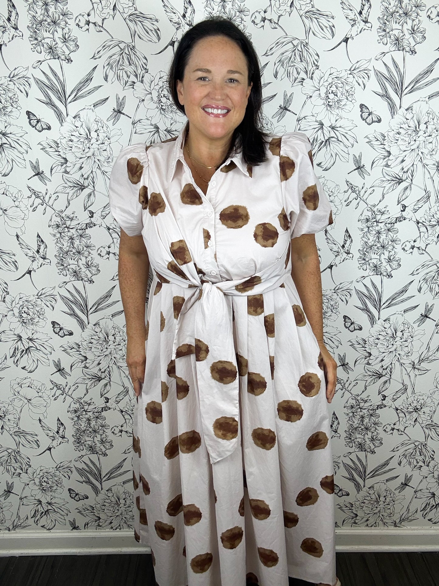 Eliza Polka Dot Wrap Midi Dress