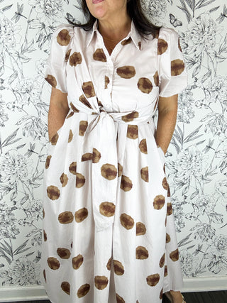 Eliza Polka Dot Wrap Midi Dress