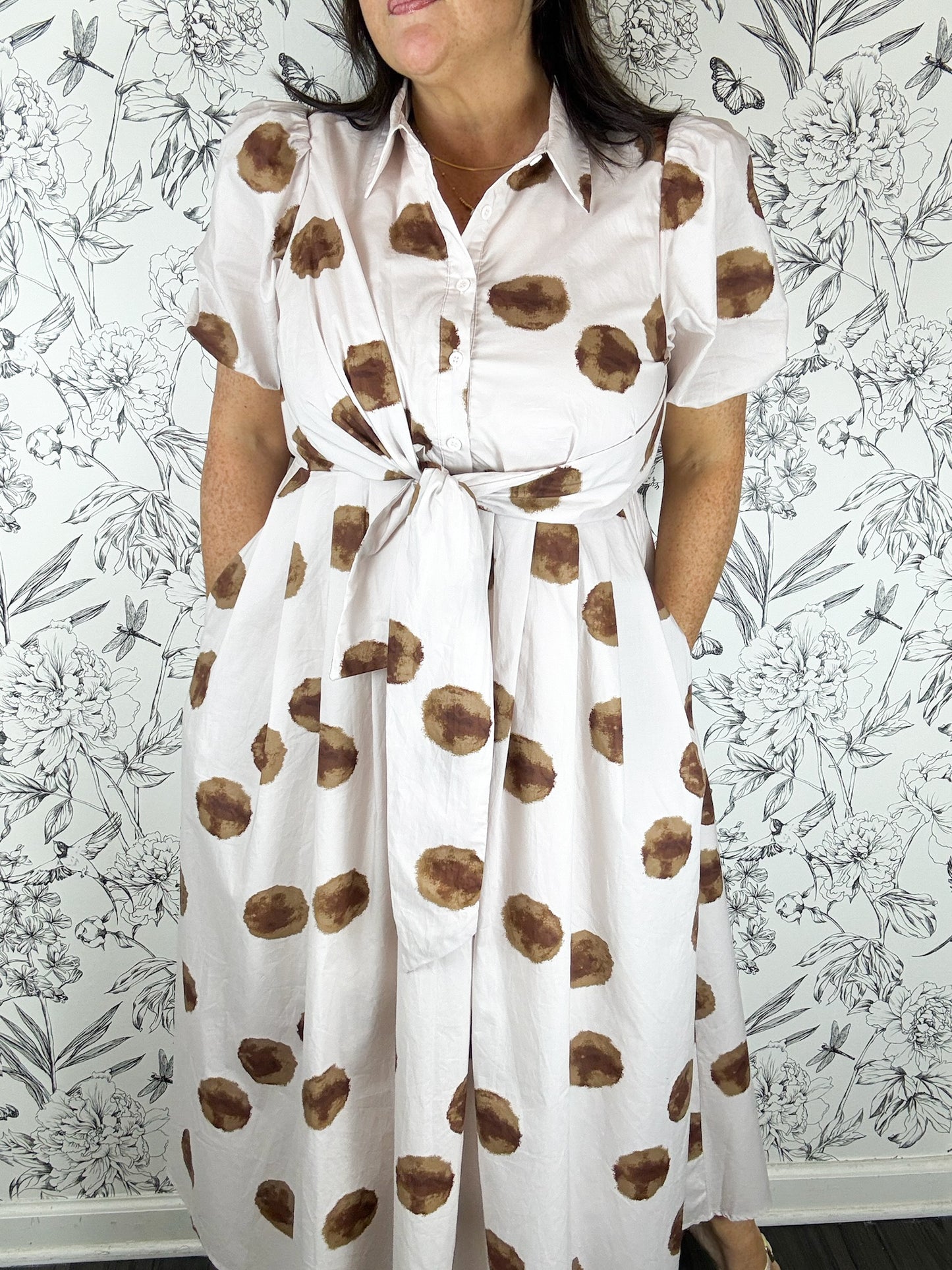 Eliza Polka Dot Wrap Midi Dress