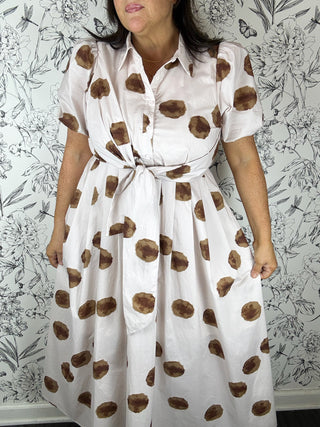 Eliza Polka Dot Wrap Midi Dress