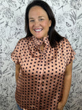 tan and chocolate polka dot blouse ENTRO