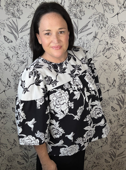 black and white floral blouse VOY