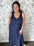 Harbor Navy Belted Midi Dress