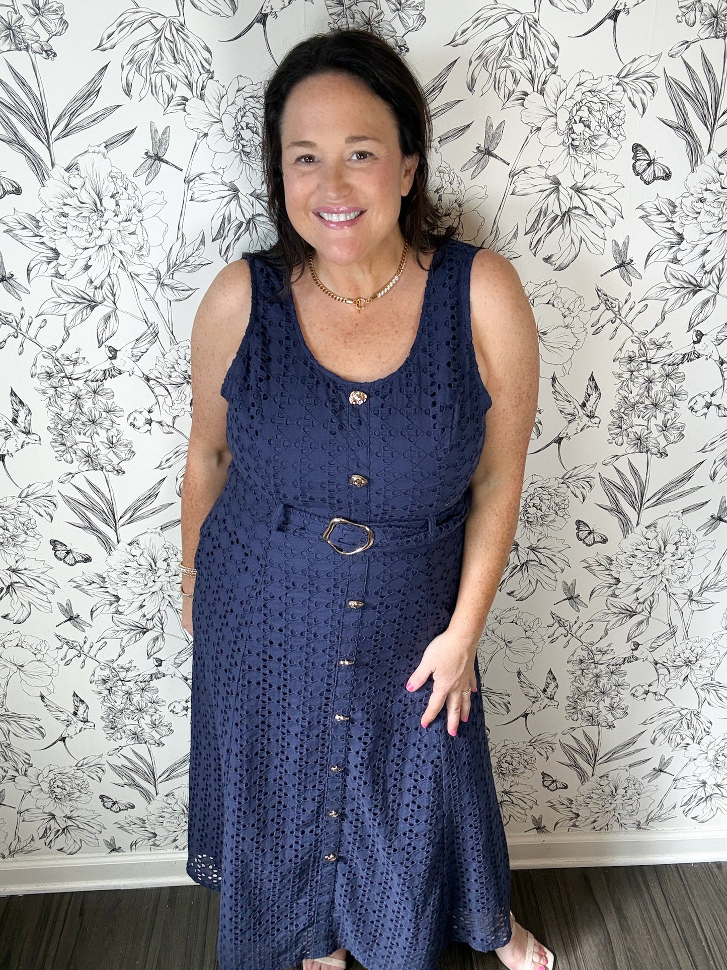 Harbor Navy Belted Midi Dress