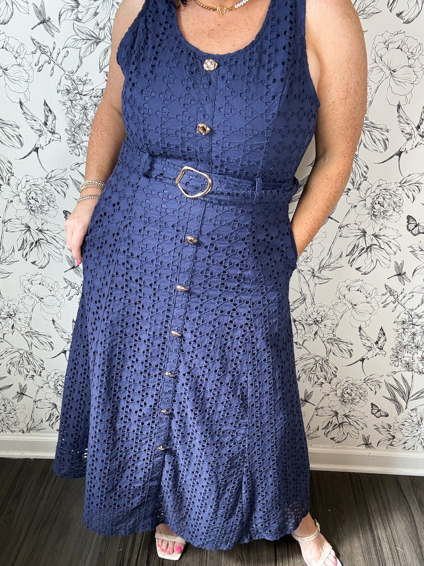 Harbor Navy Belted Midi Dress