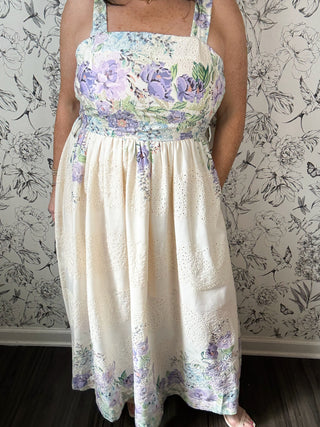 floral eyelet belted mid dress