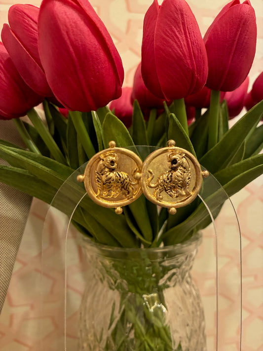 vintage inspired tiger coin earrings
