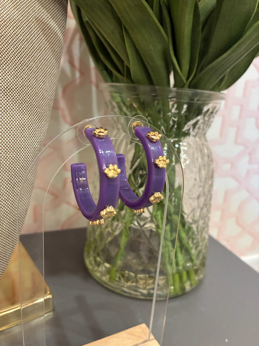 Purple Paw Print Hoops